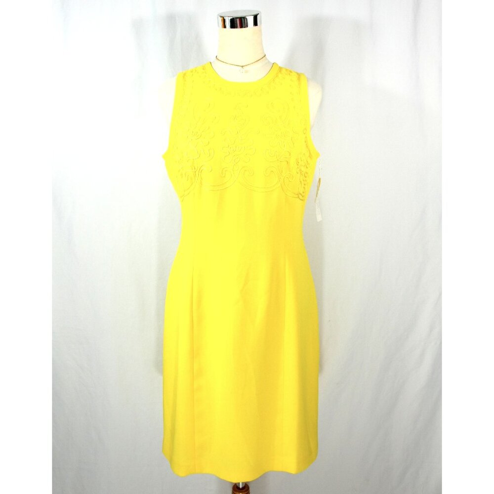 NEW Kathy Che Bright Yellow Soutache Ribbon Trim Sleeveless Cocktail Dress 8